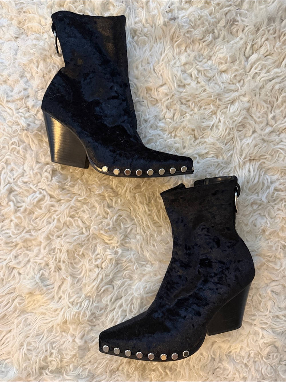 Jeffrey Campbell Black Velvet Studded Western Ankle Boots